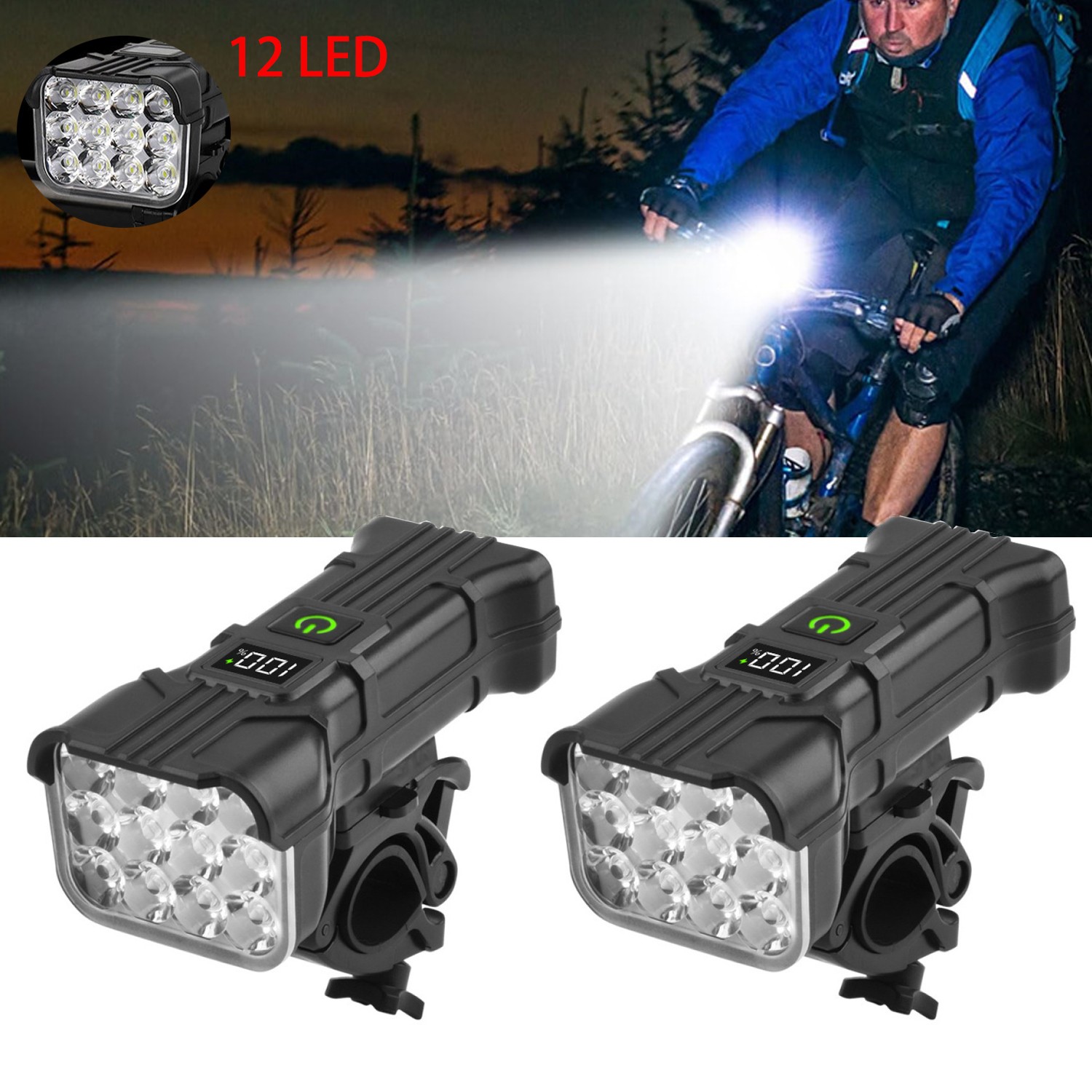 2xRechargeable LED Mountain Bike Lights 90000LM Bicycle Torch Front Lamp+Bracket