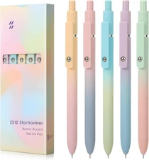 FIOVER 5Pcs Gel Pens Black Ink Medium Point 0.7Mm Pens Smooth Writing High-End S