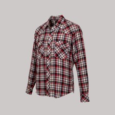 Vintage Men's MEDIUM Wrangler Shirt Western Pearl Snap Red Plaid - USA 80s