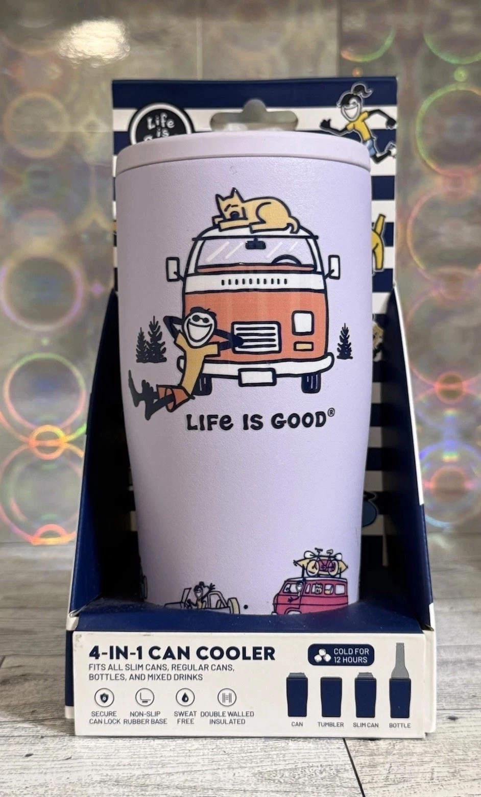 Life Is Good Jack & Jake Van 4in1 Beverage Can Bottle Cooler Stainless Insulated