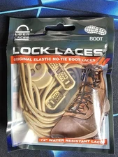 LOCK LACES for Boots (1 Pair) Premium Heavy Duty Elastic No Tie Laces Tan
