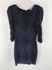 Xtraordinary® blue knit ruched puff long sleeve short bodycon dress Size M