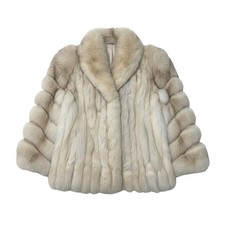 SAGA FOX Vintage Blue Fox Fur Coat Size 13 White Real Fur Women's Jacket