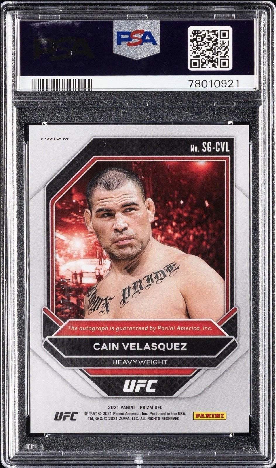 2021 PANINI PRIZM UFC CAIN VELASQUEZ SIGNATURES MOJO PRIZM 07/25 PSA 10 POP 2 view 4
