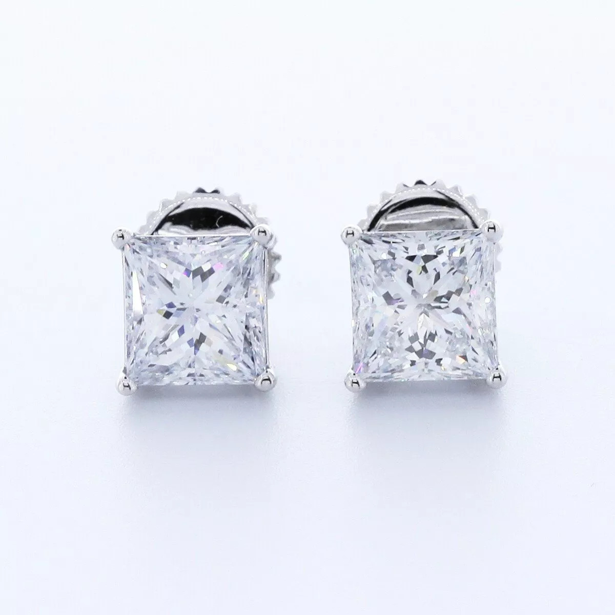 Stud Earrings Classic Solid 14K White Gold 8 CT Princess Natural Diamond G SI1