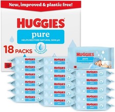 Huggies Pure Plastic Free Baby Wipes - Pack of 18 18 (864 Wipes), Blue