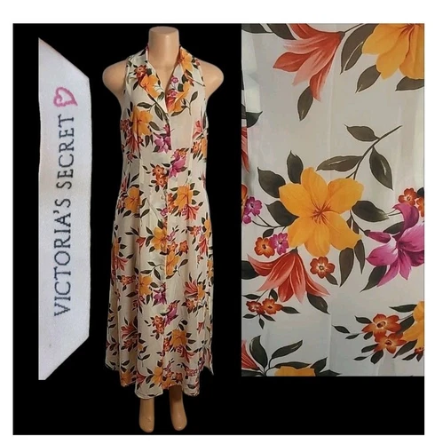 UNDERCOVER Vgt Victoria’s Secret M sexy tropicale floreale trasparente maxi abito costume da bagno copricostume