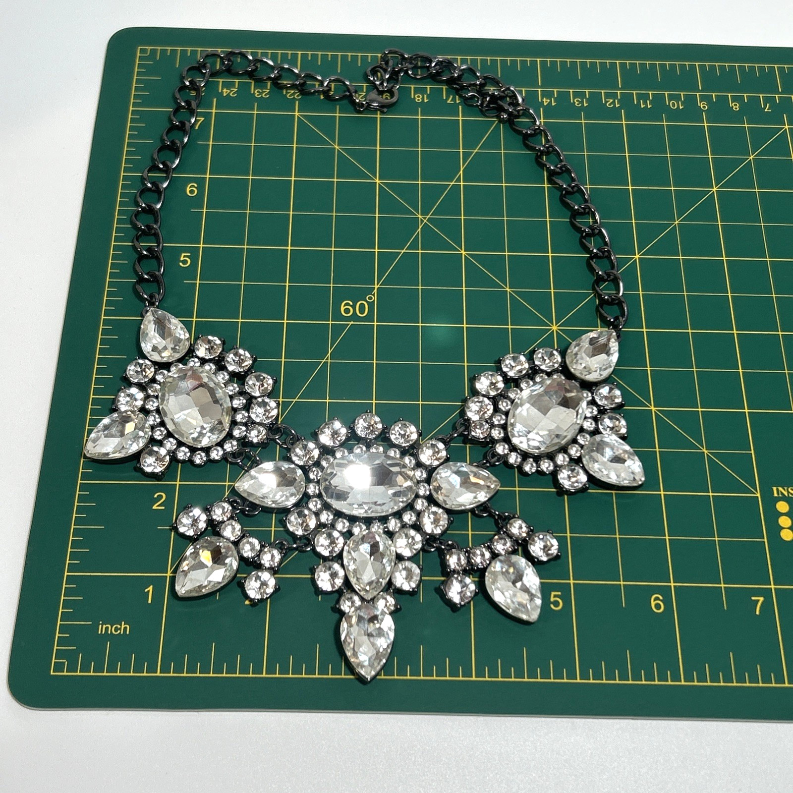 Black Chain Statement Necklace Clear Rhinestone C… - image 8