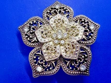 Flower Shaped Rhinestone Accented Floral Theme See-Through Ladies Belt Buckle