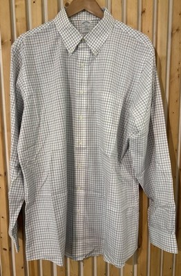 Brooks Brothers 346 Button Down White Purple Check 17 1/2 6/7 Slim Dress Shirt