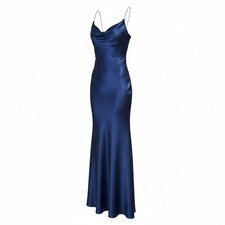 Dave & Johnny Laura Ryner Blue Satin Cowl Neck Beaded Strap Prom Gown Dress 3-4