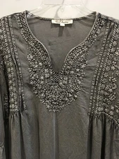 Solitaire By Ravi Khosla Gray Boho Tunic XL Top Thin Blouse