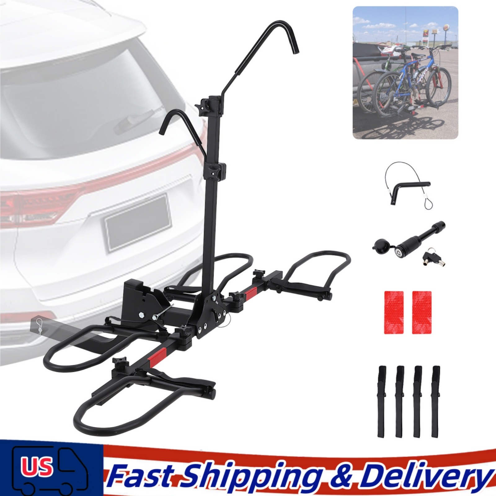 180LB Heavy Duty 2-Bike Hitch Mount Carrier Platform Rack Truck SUV 2'' Receiver