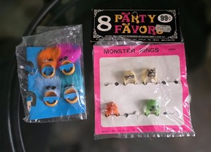 Lot of 8 Vintage Monster and Fuzzy Hairy Big Eyed Party Favor Rings
