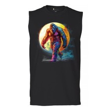 Full Moon Bigfoot Men's Muscle Shirt Hiking Sasquatch Hide and Seek Champ