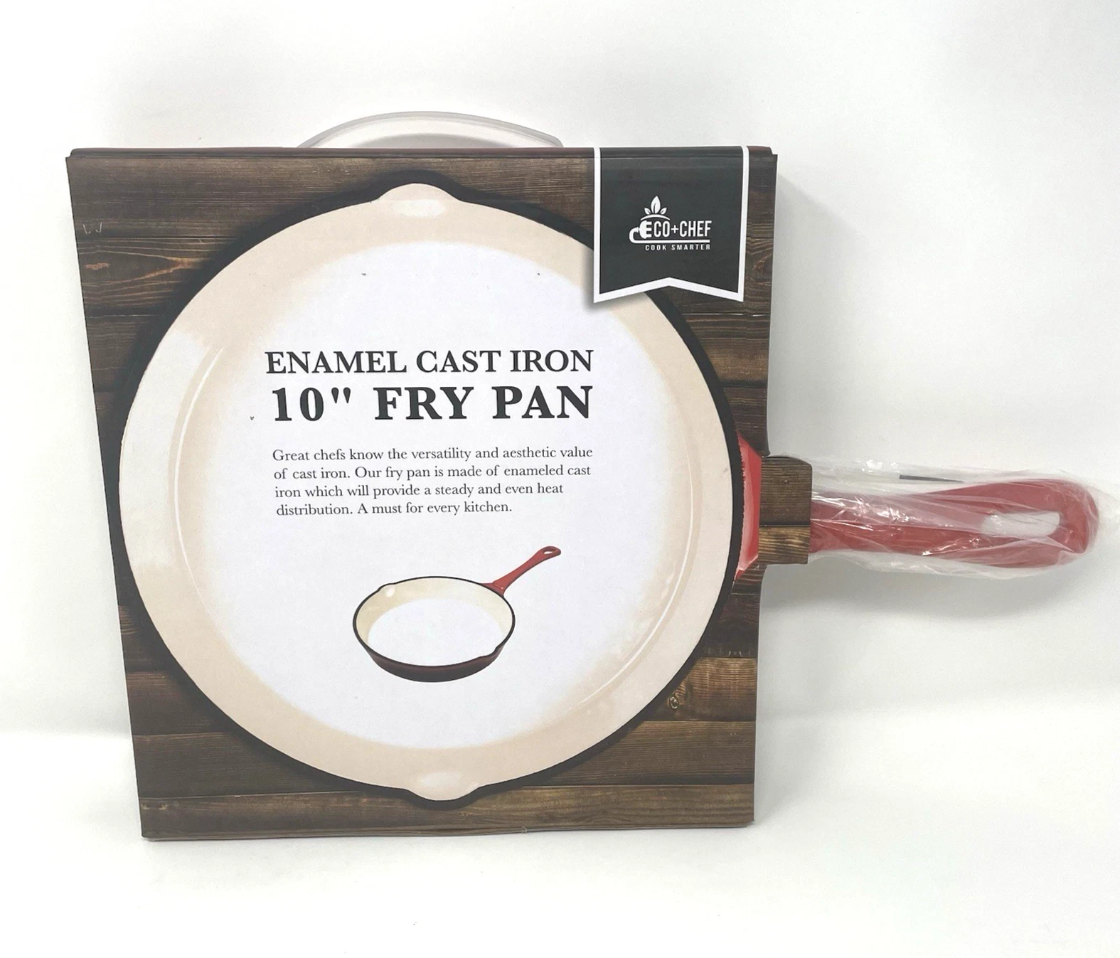 Eco Chef 10" Enameled Cast Iron Frying Pan Skillet Red White NIB Oven Safe