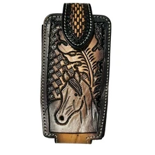 Western leather holster Phone Case Horse black hand tooled