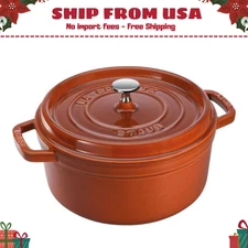 Staub Cast Iron 7 qt, Round, Cocotte, Burnt Orange - Factory Second