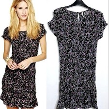 Free People Smocked Mini Dress With Cap Sleeve And Ruffle Hem Floral Print