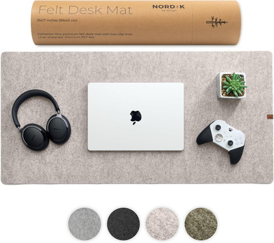 Nordik Large Felt Desk Mat   Stone Oat Beige   35 X 17 Inch   Computer Desk Mat