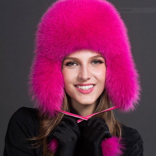 2023 Women Raccoon Fur Ushanka Trapper Hats Winter Thick Warm Fox Fur Pompon Cap - Picture 8 of 21
