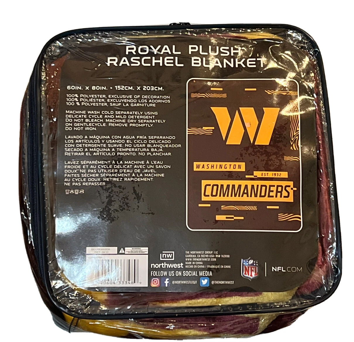 Washington Commanders football Royal Plush Raschel Super Soft Throw Blanket 60"x 80"