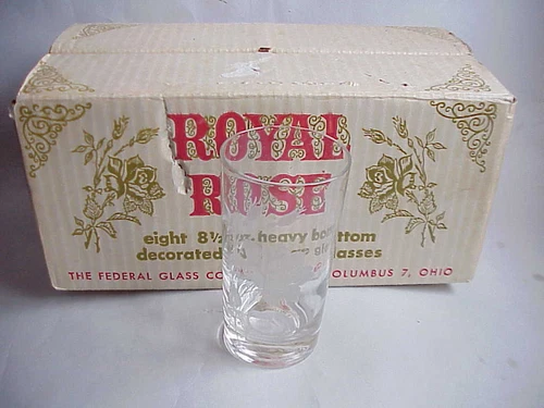 VERY Vintage Federal Glass Columbus Oh Ohio Royal Rose Etched Glasses Tumblers