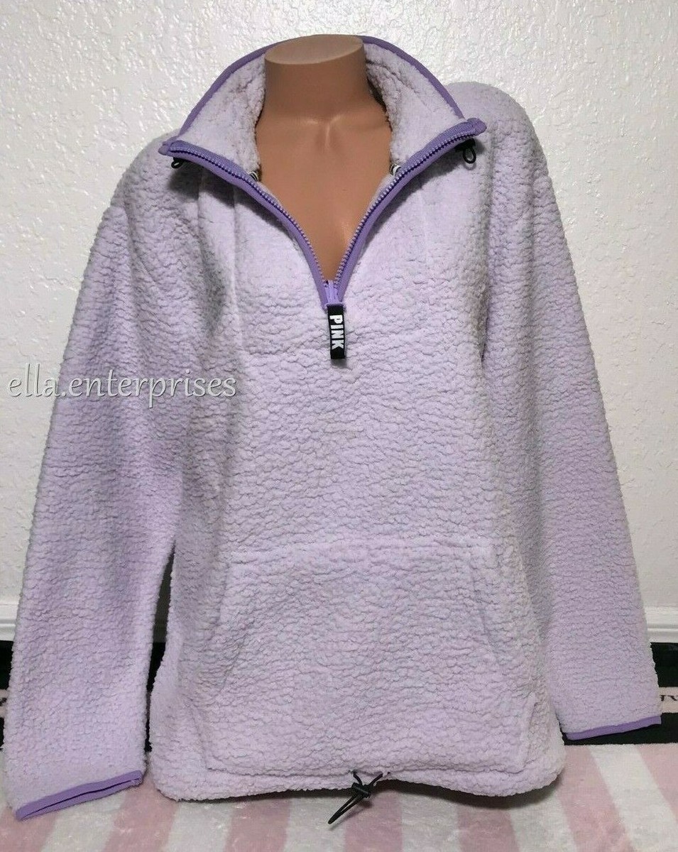 Victoria's Secret Pink Tinted Lilac Purple Sherpa Quarter Zip Pullover XL  *NIP
