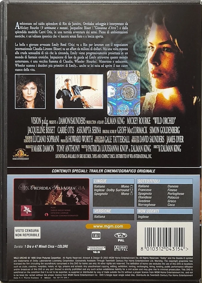 Dvd Orchidea Selvaggia con Mickey Rourke 1989 Usato - Immagine 2 di 2