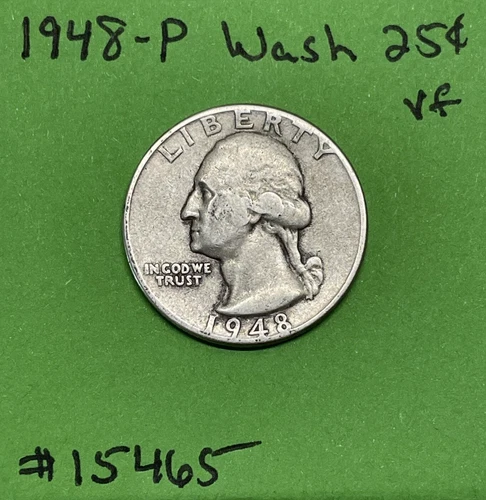 1948-P Washington Quarter 90% Silver Very Fine VF See Pictures