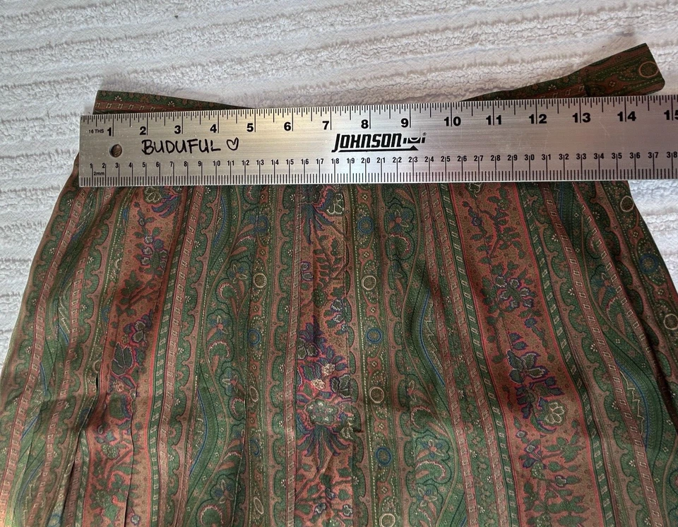 Falda midi plisada de seda con estampado de cachemira vintage Alcott & Andrews 8 marrón/verde Foto 3 de 4