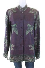 Jennifer T Womens Birds Flowers Jacquard Jacket Purple Cashmere Silk Size 42