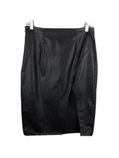 Shein Black faux leather Asymmetrical front slit midi skirt Size Medium
