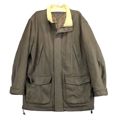 Tommy Hilfiger Mens Full Zip Wool Blend Jacket Coat Size L Green Flap Pockets