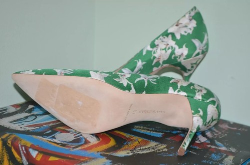 New Manolo Blahnik *RARE* Green Floral Lillies 4" Bb Pumps High heels shoes 40 - Picture 8 of 10