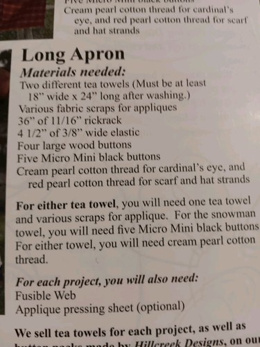 The Wooden Bear Quilt Designs Just Two Tea Towels Snowman Set Apron Short & Long - Imagen 5 de 6