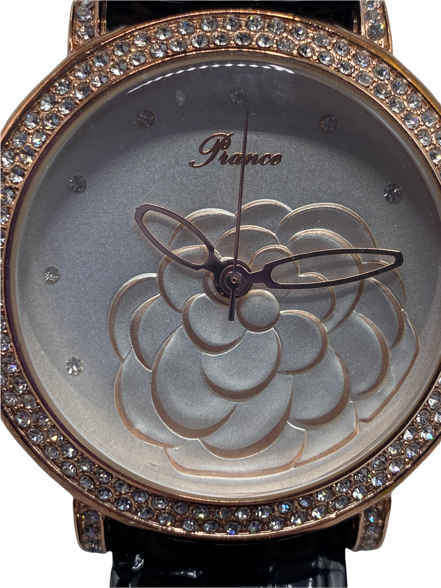 Prance Womens Floral Watch Rose Gold Swarovski Crystals 3-D Flower