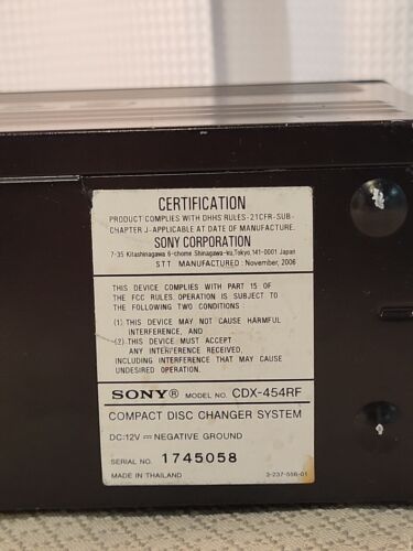 Vintage Sony CDX-454RF ADD-ON Compact 10 Disc CD Changer System - UNTESTED- - Picture 3 of 9