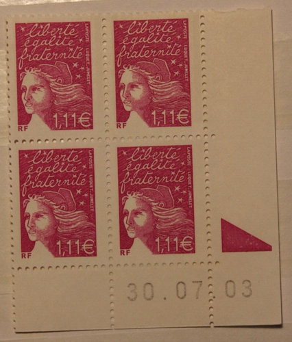 Bloc de 4 timbres - Coin daté - Marianne de Luquet 1,11€ -Neuf **- YT3574 - 2003