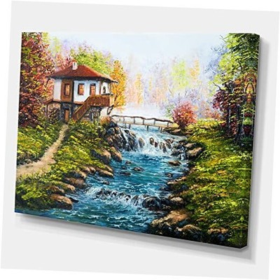  Traditional Bulgarian House and River Lake House Canvas Wall Art 20x12