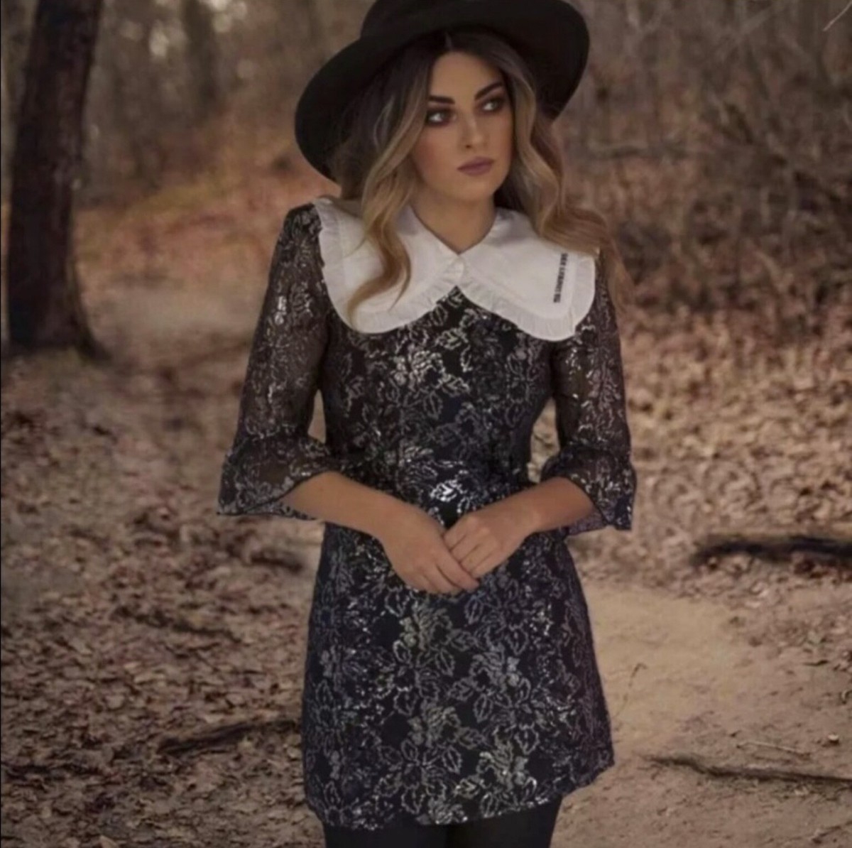 black long sleeve lace dress h&m H&M Black & Silver Lace Mystique Mini Dress