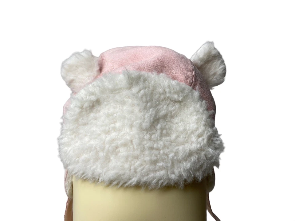 Antiguo Sombrero de Invierno Infantil Azul Marino Rosa con Correa, Orejas y Piel Sintética Usado en Excelente Condición Foto 3 de 4