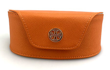 Tory Burch Eyeglasses Sunglasses Case Faux Leather Textured Orange Soft Medium