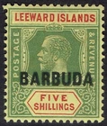 BARBUDA 1922 KGV LEEWARD ISLANDS OVERPRINTED 5/-