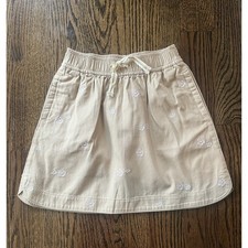 Crewcuts girls cotton skirt size L flower embroidery beige NWT