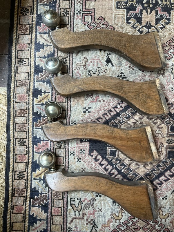 Antique Oak Captain’s Chair Legs w/ Bassick Ball Casters Set of 4 Vintage