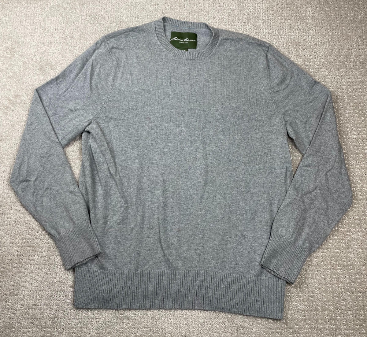Eddie Bauer Sweater Mens Large Gray Knit Cotton Cashmere Blend Crewneck Pullover