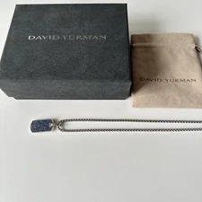 David Yurman  Chevron Tag Necklace 925 Sterling Silver with Sapphires 3mm  18in