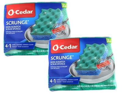 O-Cedar Scrunge Multi-Use Sponge Non-Scratch Long-Lasting, Tough, 2 Count 2 Pack