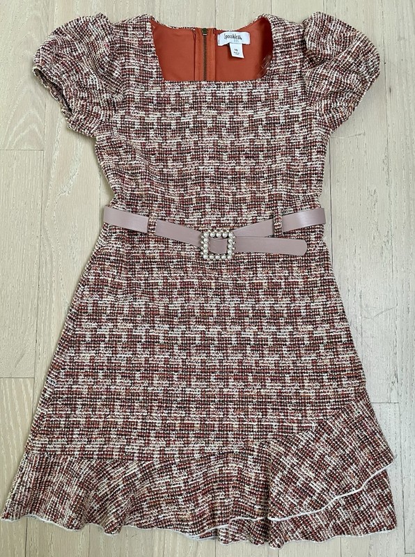 Girls Belted Puff Sleeve Party Dress - Pearl Belt - Size 10